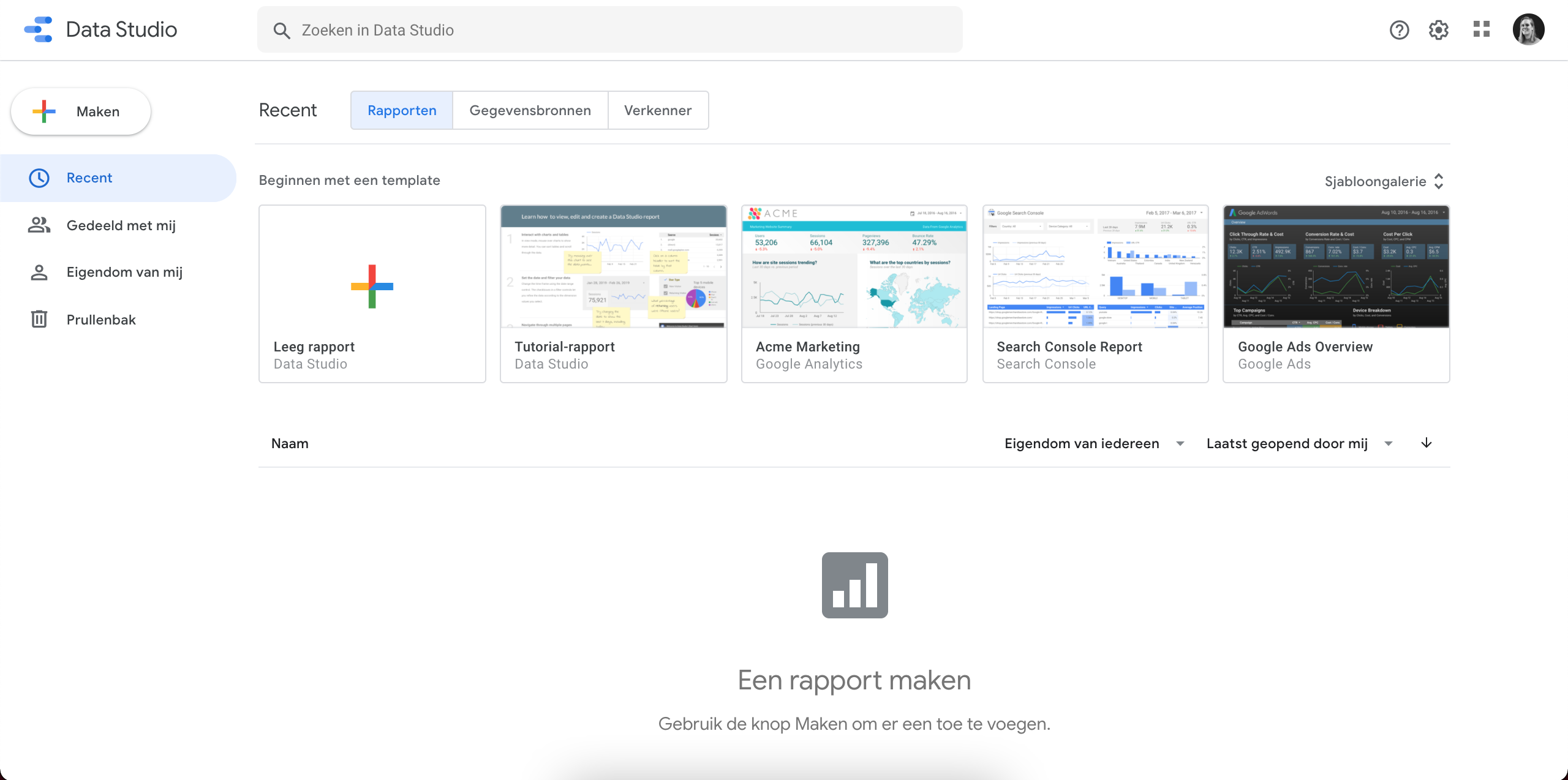 Google Data Studio Rapport aanmaken